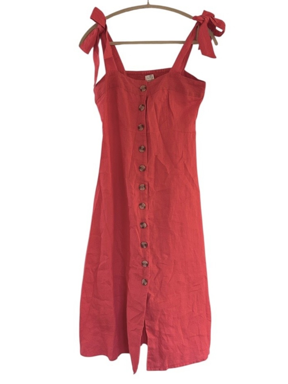 Monsoon Linen Midi Dress Button Front Sleeveless Midi Dress Size 6 Pink/Coral